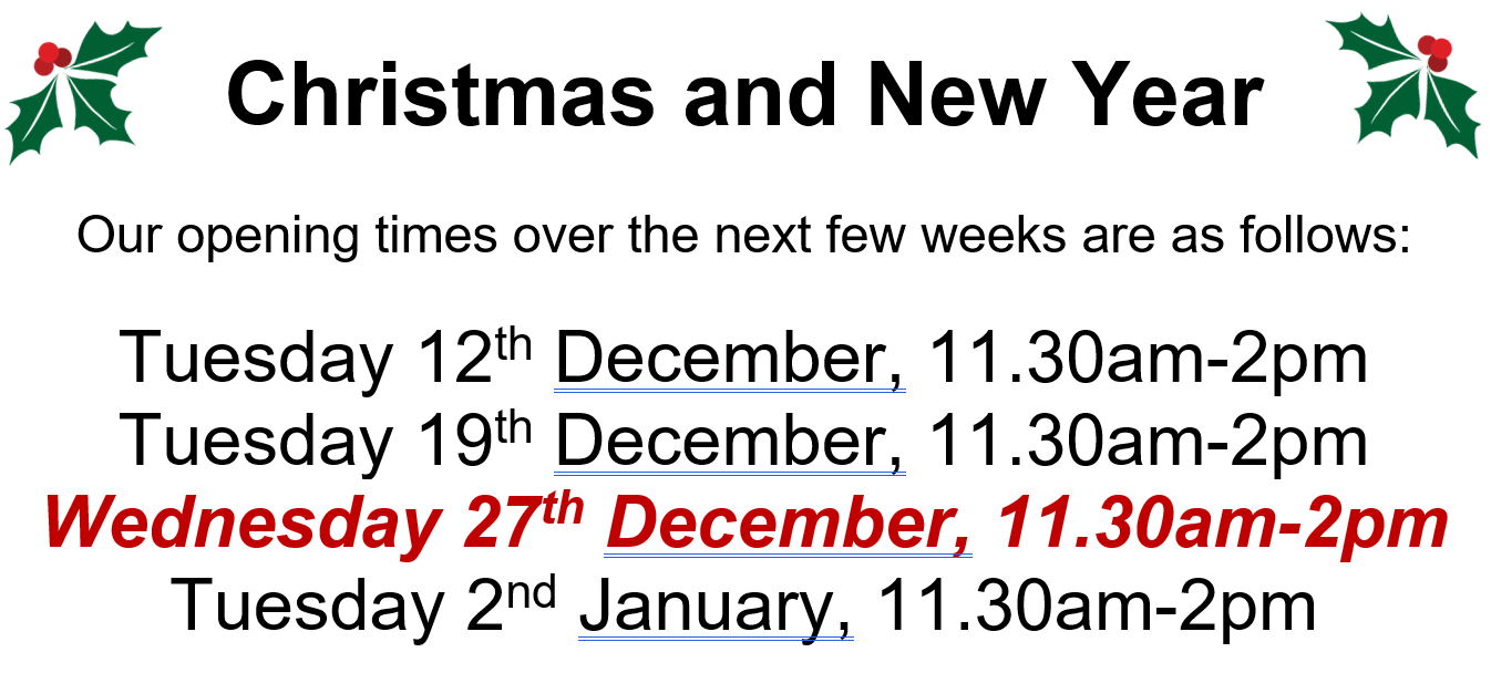 Christmas and New Year Opening Times | Hatfield Foodbank